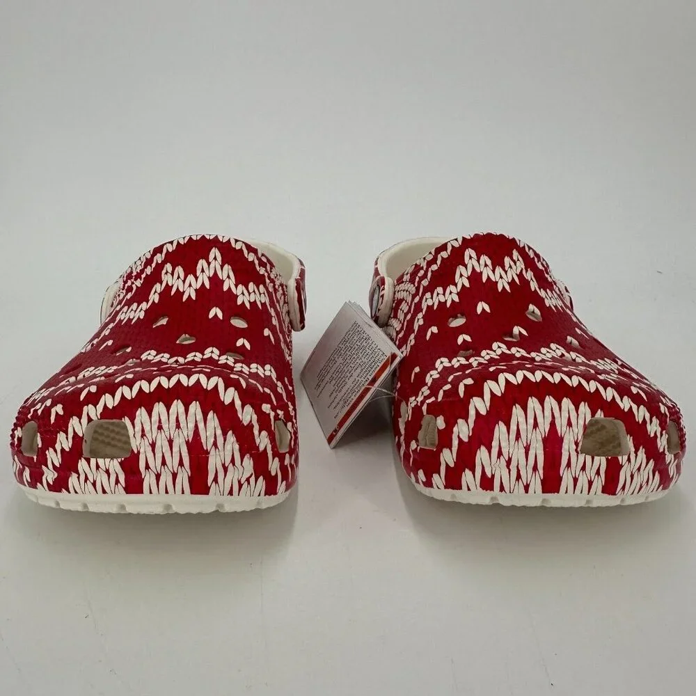Crocs Kids Classic Clogs Size 2 Red Holiday Sweater Slip-on Shoes